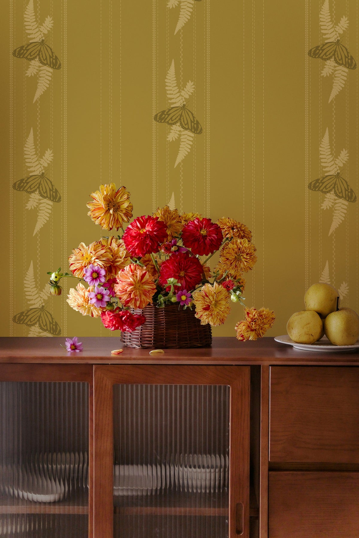 forest trail-butterfly stripe-wallpaper dahlias