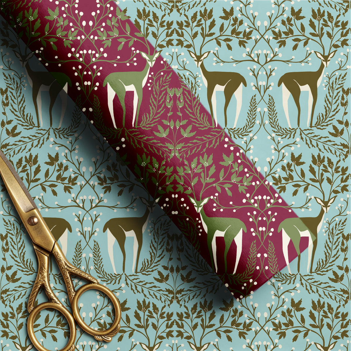 folk forest deer-wrapping paper scissors
