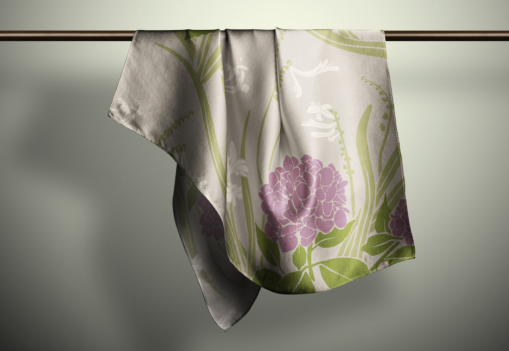 Vintage Hydrangea Print Silk Habotai Scarf