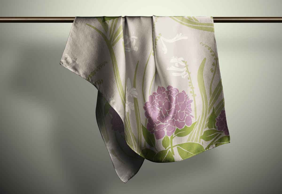 Vintage Hydrangea Print Silk Habotai Scarf
