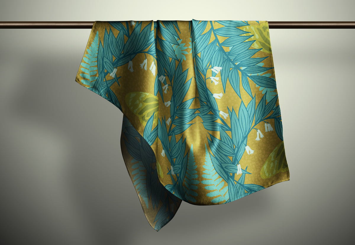 Forest Buttefly Print Silk Habotai Scarf