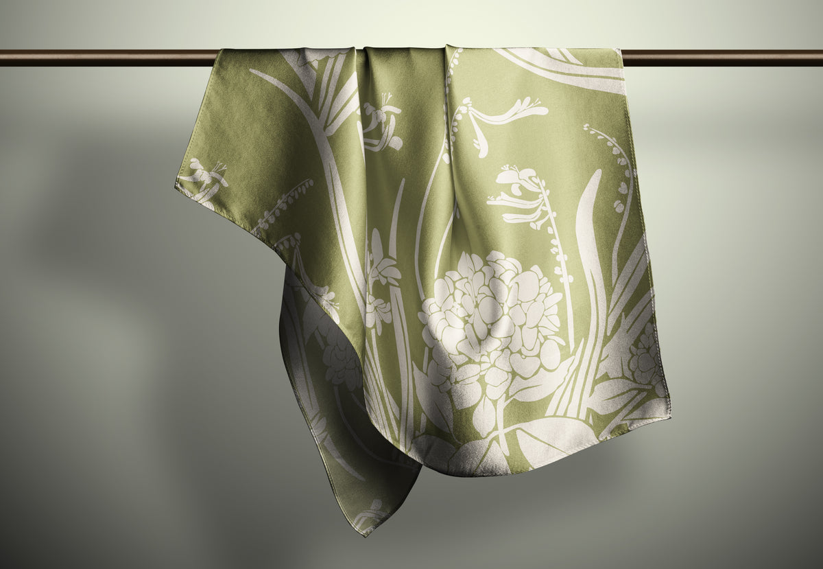 Vintage Hydrangea Print Silk Habotai Scarf