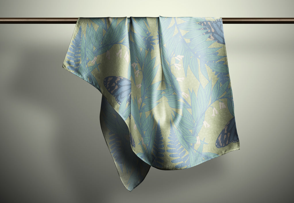 Forest Buttefly Print Silk Habotai Scarf