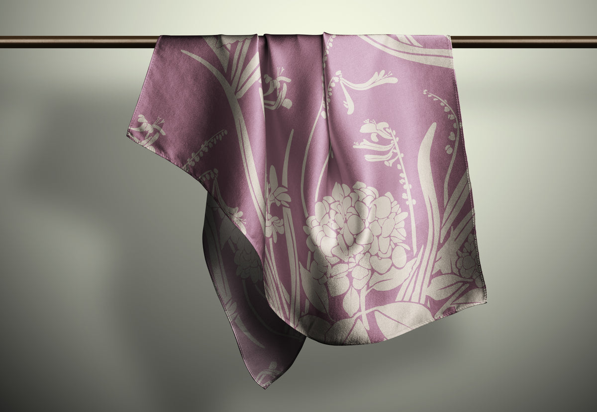 Vintage Hydrangea Print Silk Habotai Scarf