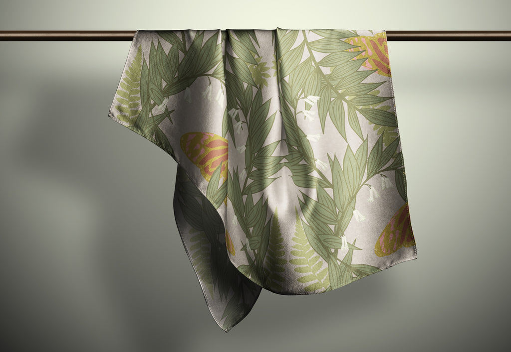Forest Buttefly Print Silk Habotai Scarf