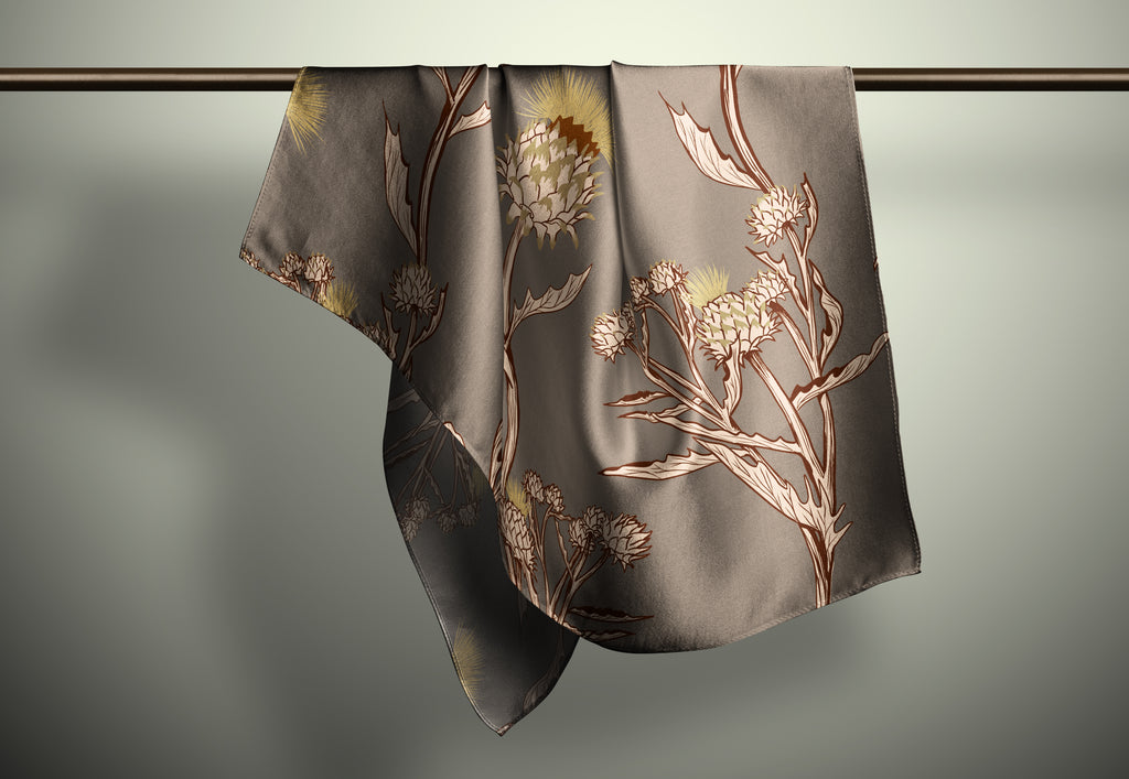 Artichoke Bloom Print Silk Habotai Scarf