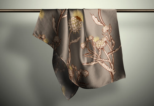 Artichoke Bloom Print Silk Habotai Scarf