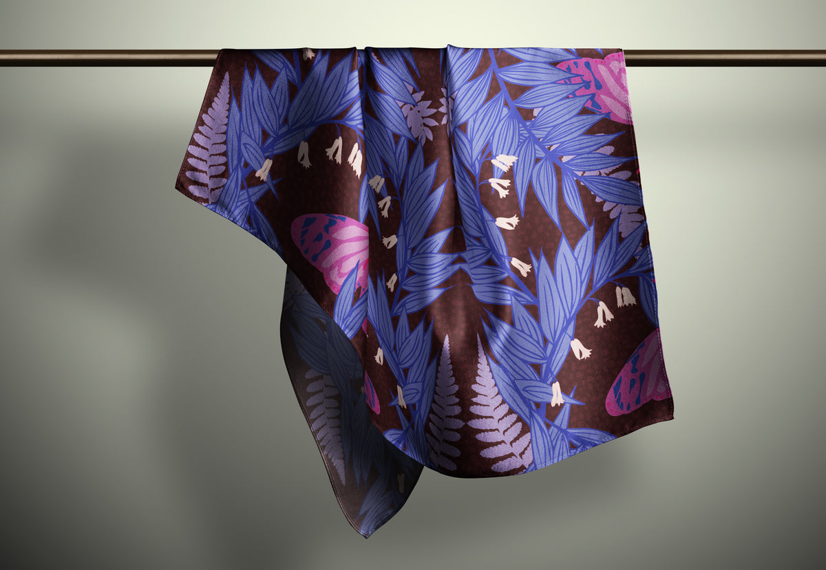Forest Buttefly Print Silk Habotai Scarf