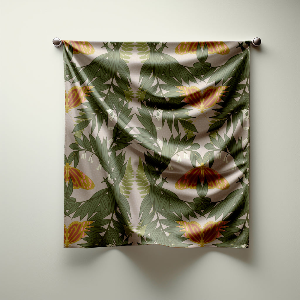 Forest Buttefly Print Silk Habotai Scarf