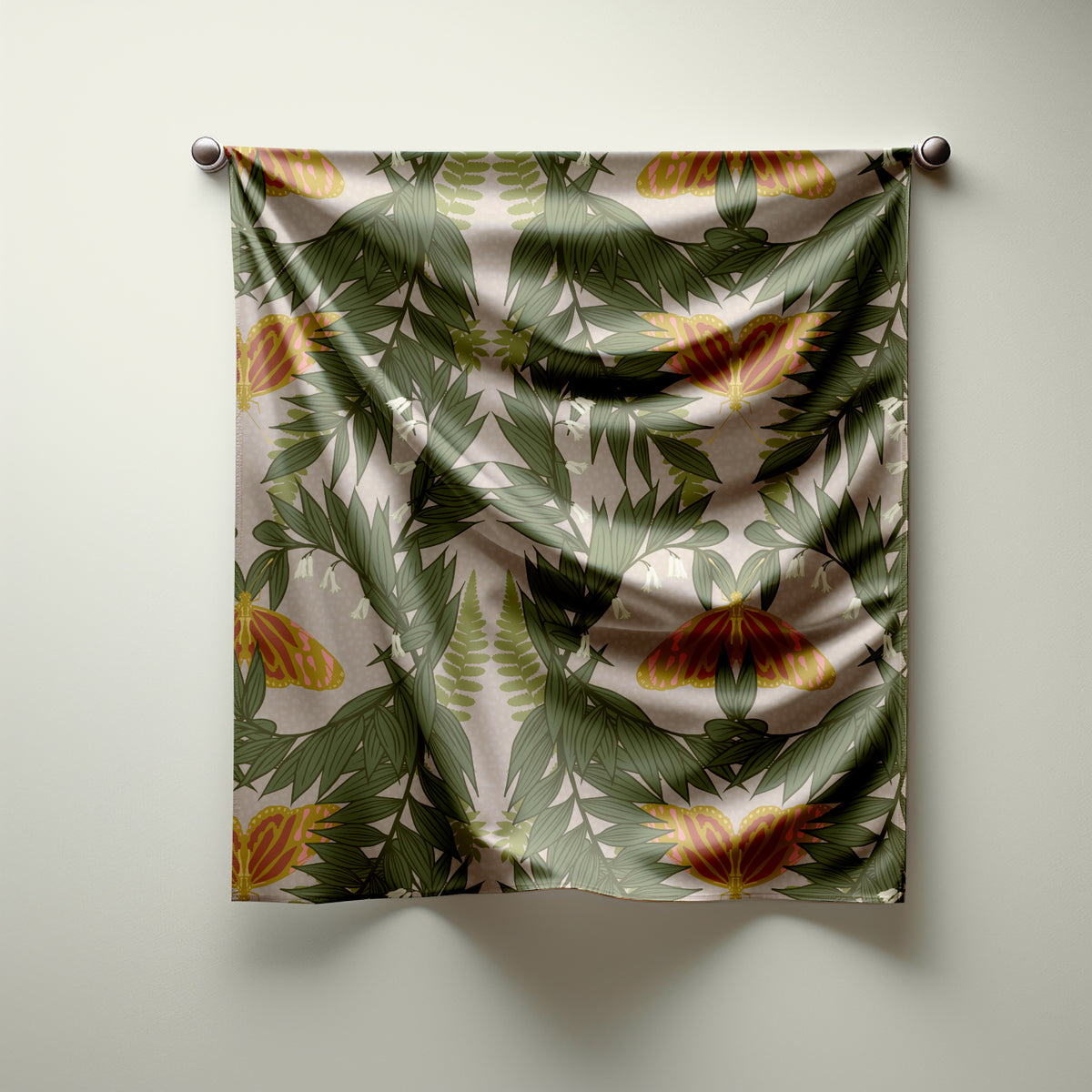 Forest Buttefly Print Silk Habotai Scarf