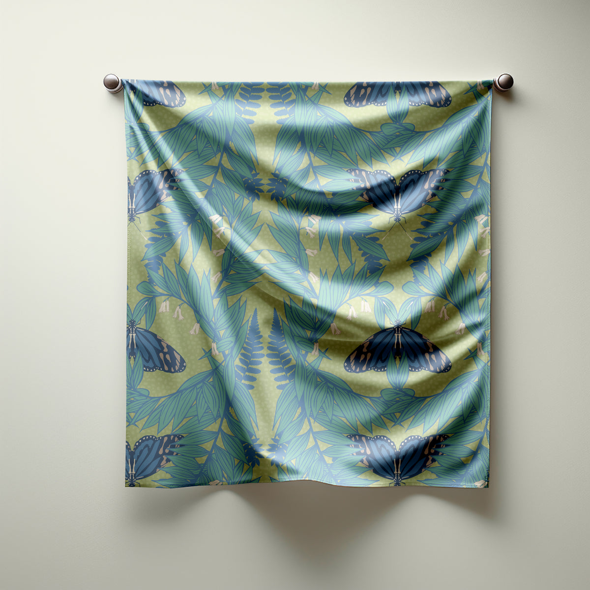 Forest Buttefly Print Silk Habotai Scarf