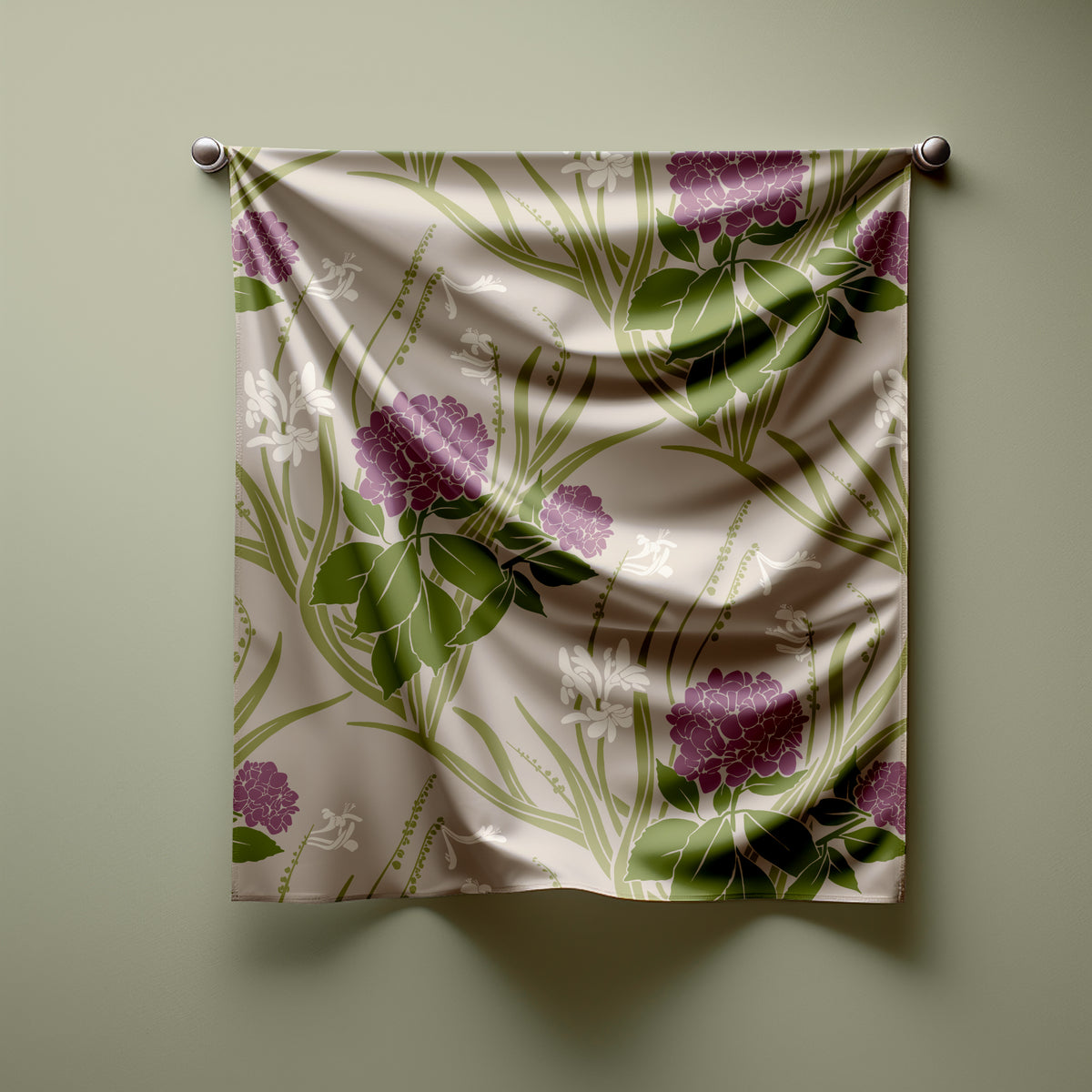 Vintage Hydrangea Print Silk Habotai Scarf