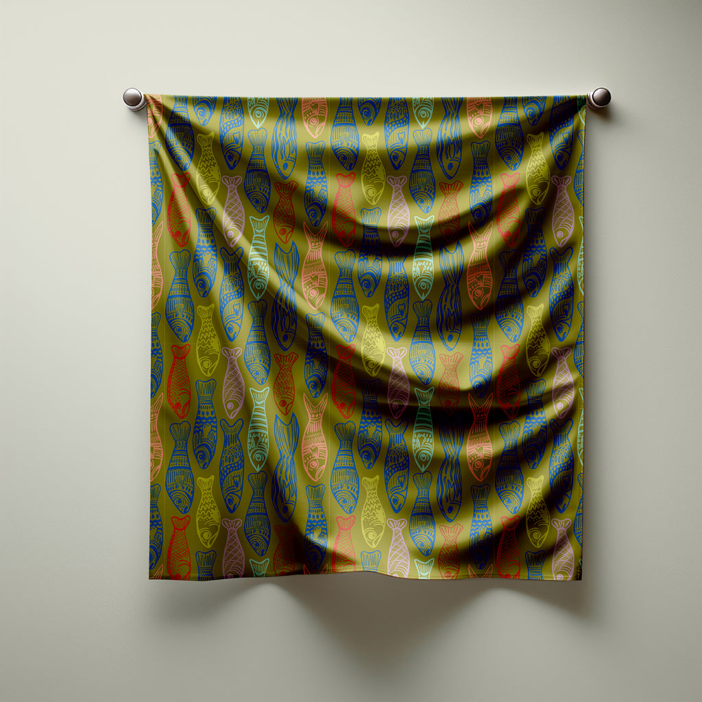Fish Parade Print Silk Habotai Scarf