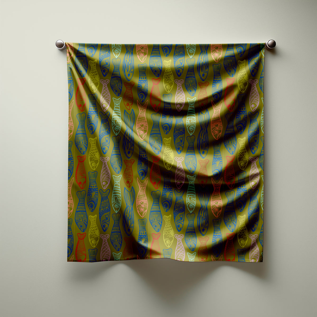 Fish Parade Print Silk Habotai Scarf